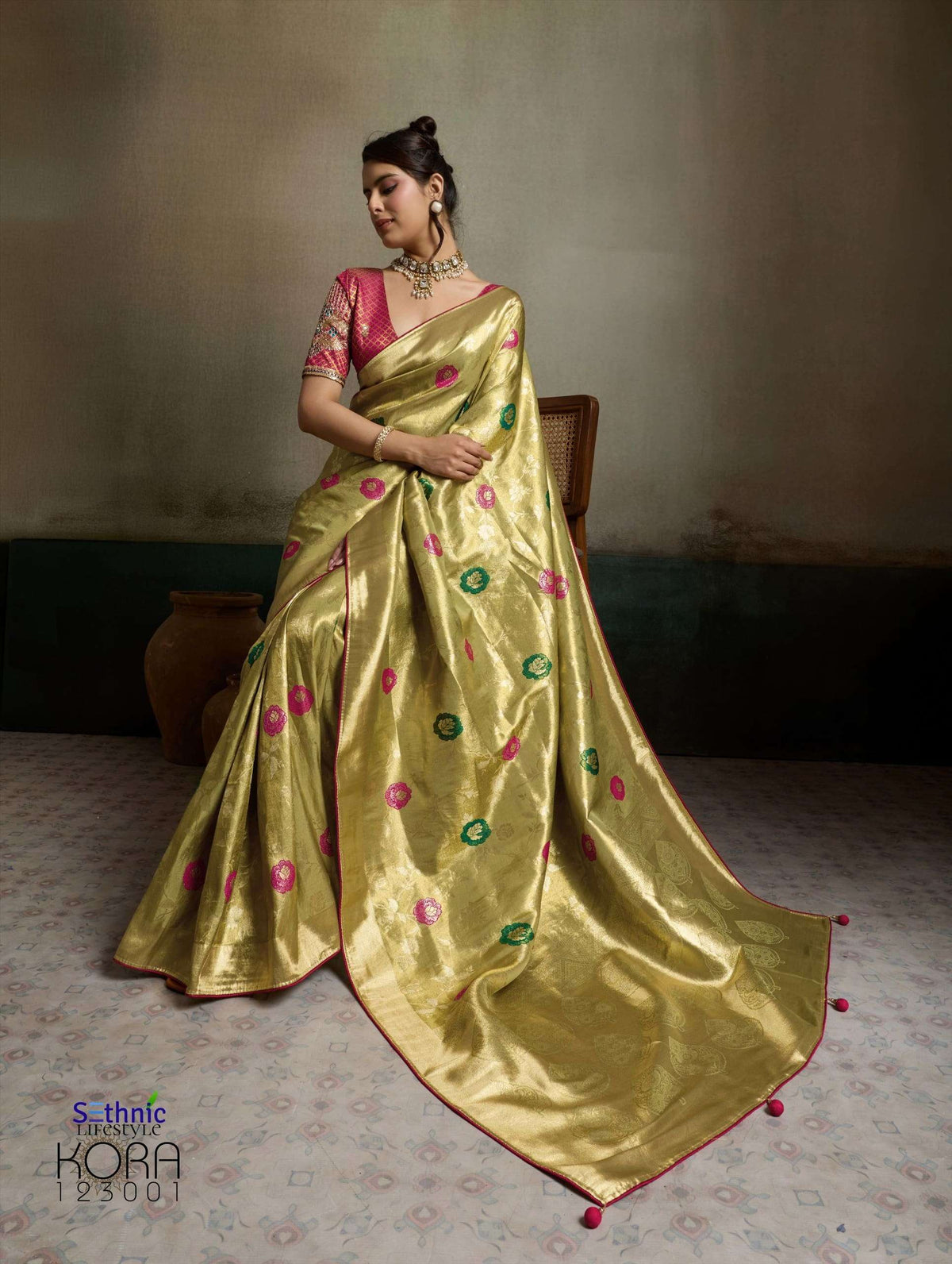 SETHNIC LIFESTYLE KORA Banarasi Meenakari Art Printed Saree
