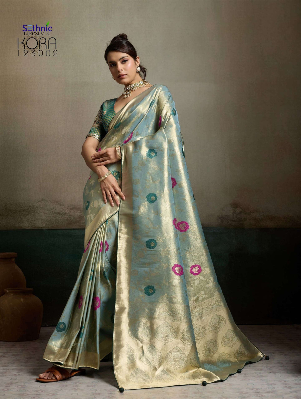 SETHNIC LIFESTYLE KORA Banarasi Meenakari Art Printed Saree
