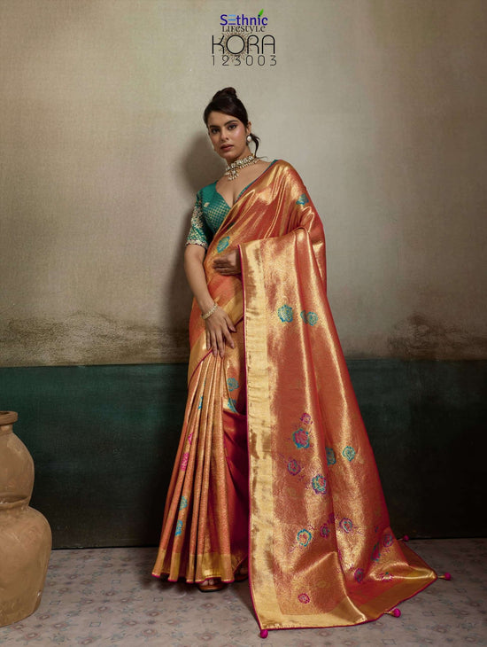 SETHNIC LIFESTYLE KORA Banarasi Meenakari Art Printed Saree