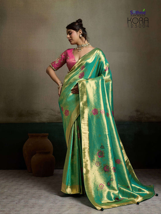 SETHNIC LIFESTYLE KORA Banarasi Meenakari Art Printed Saree