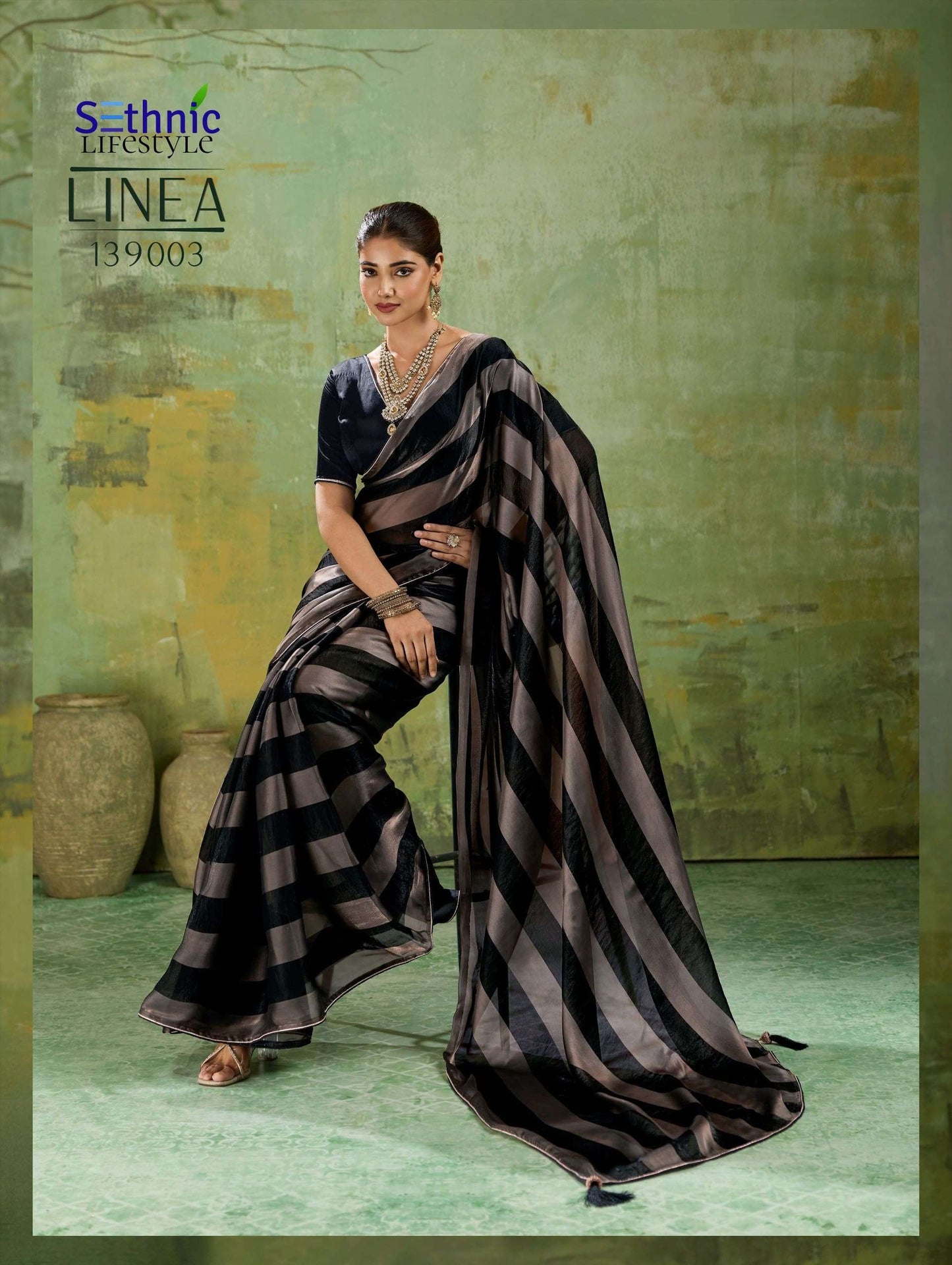 Sethnic Lifestyle Linea Velvet Satin Printed Saree