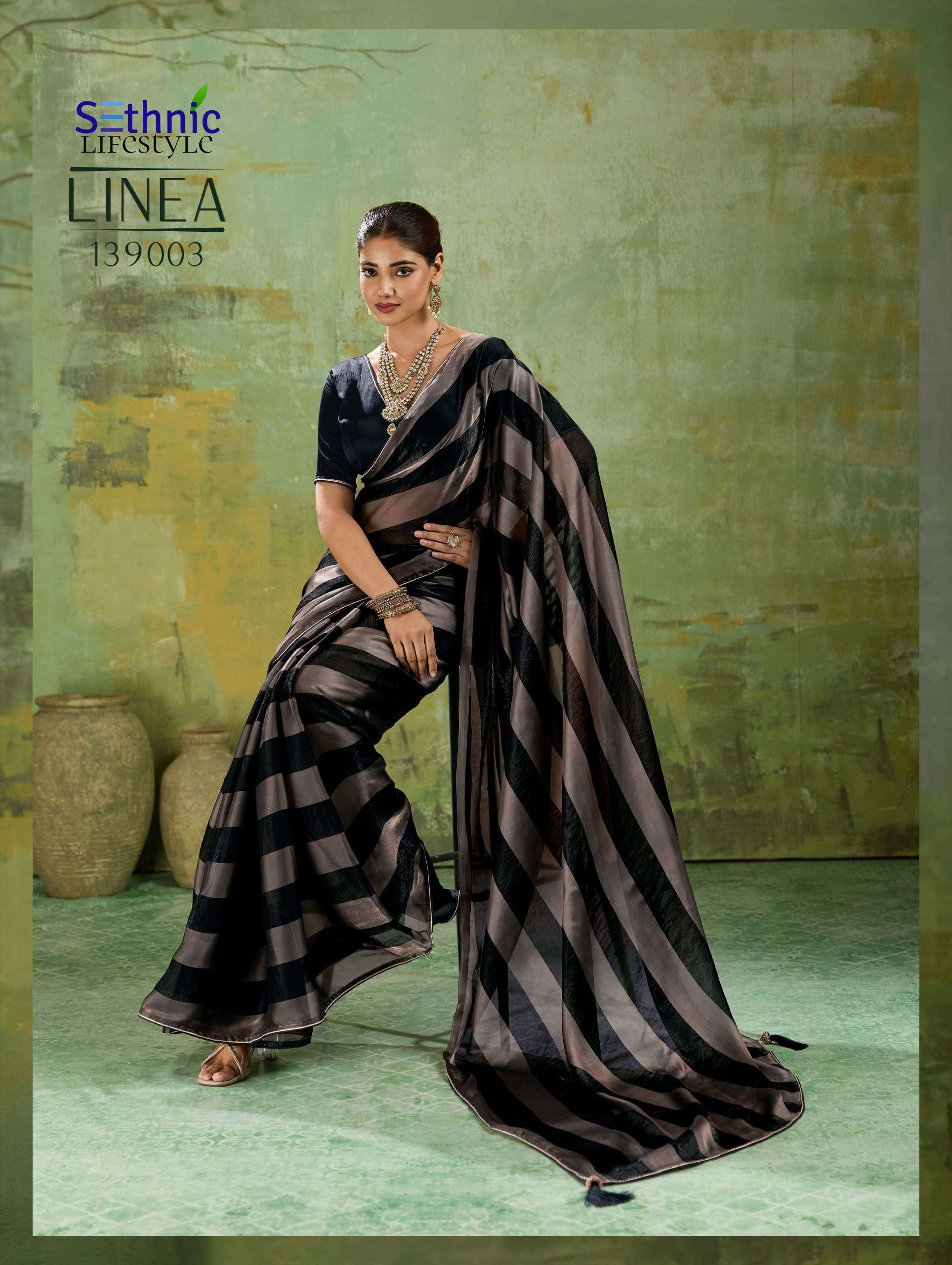 Sethnic Lifestyle Linea Velvet Satin Printed Saree