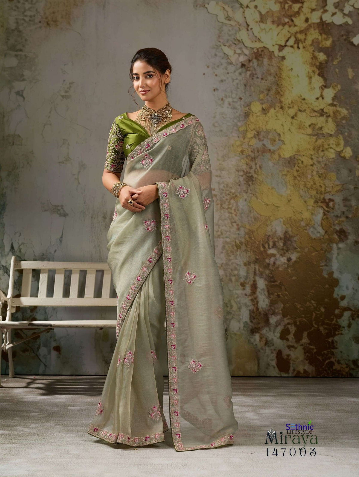 Sethnic Lifestyle Miraya Tissue Silk Zari Embroidered Saree Set