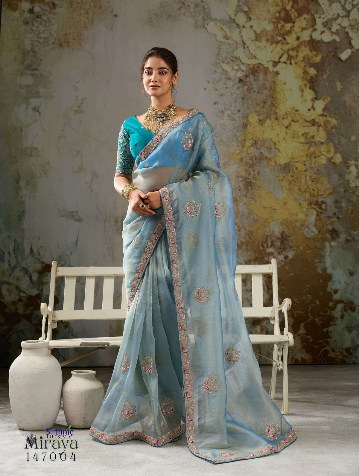 Sethnic Lifestyle Miraya Tissue Silk Zari Embroidered Saree Set