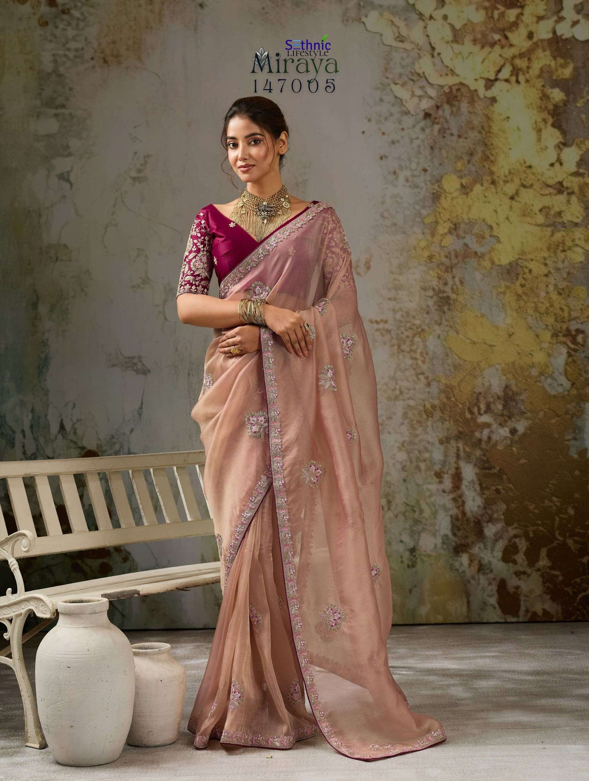 Sethnic Lifestyle Miraya Tissue Silk Zari Embroidered Saree Set