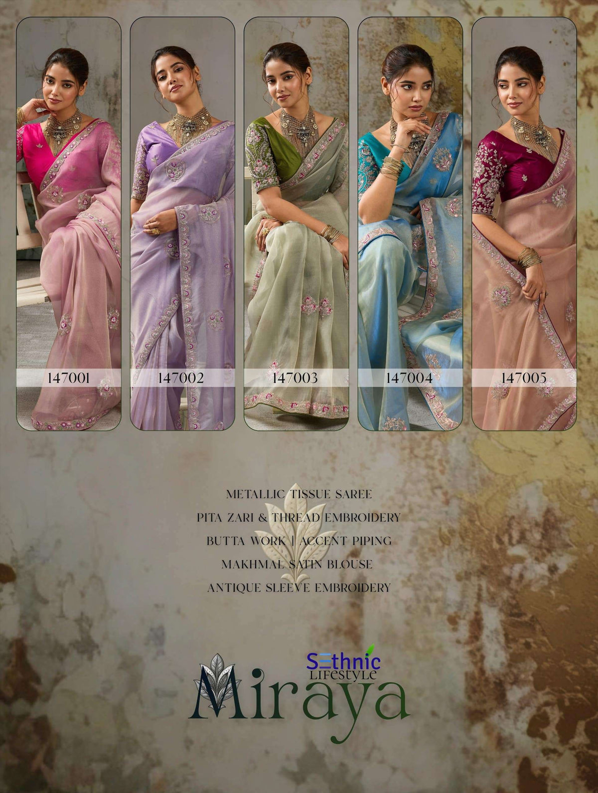 Sethnic Lifestyle Miraya Tissue Silk Zari Embroidered Saree Set