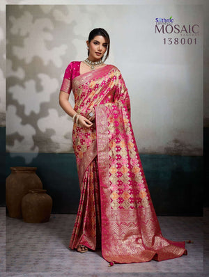 SETHNIC LIFESTYLE MOSAIC Satin Jacquard Silk Printed Premium Saree - Amrah Wholesale