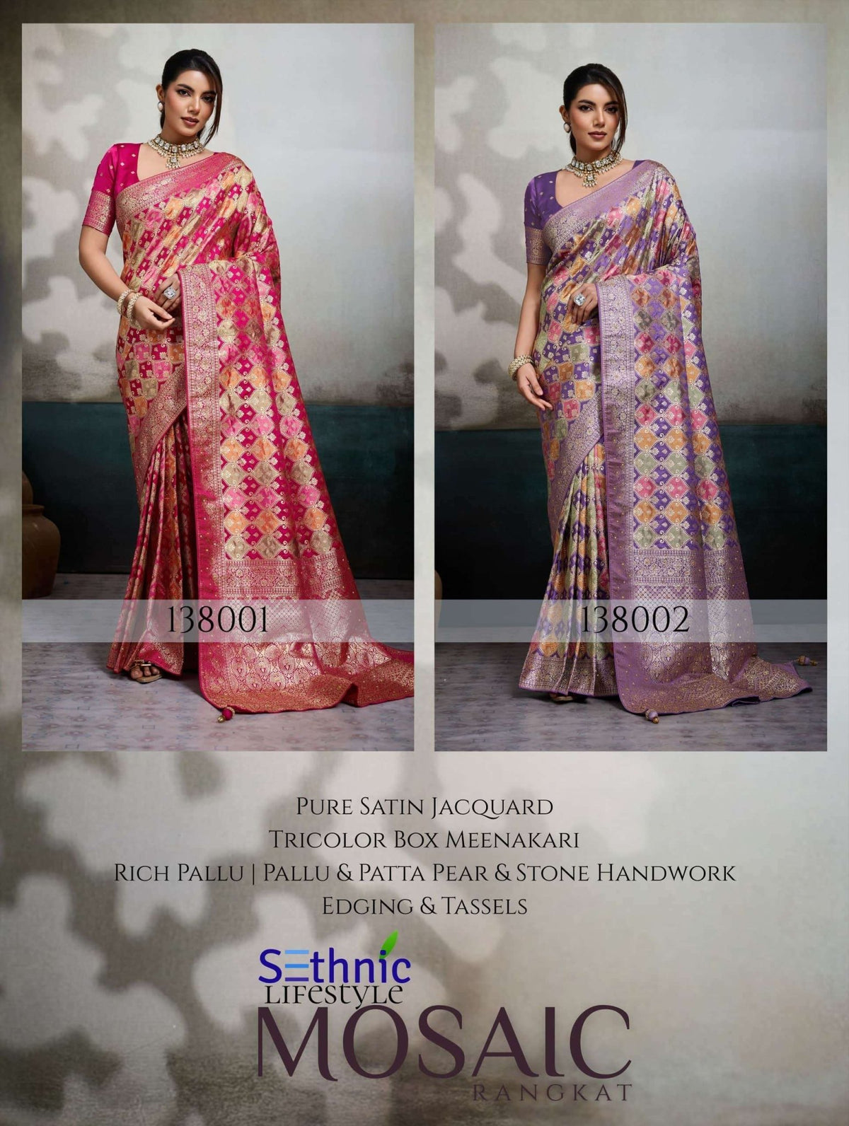 SETHNIC LIFESTYLE MOSAIC Satin Jacquard Silk Printed Premium Saree - Amrah Wholesale