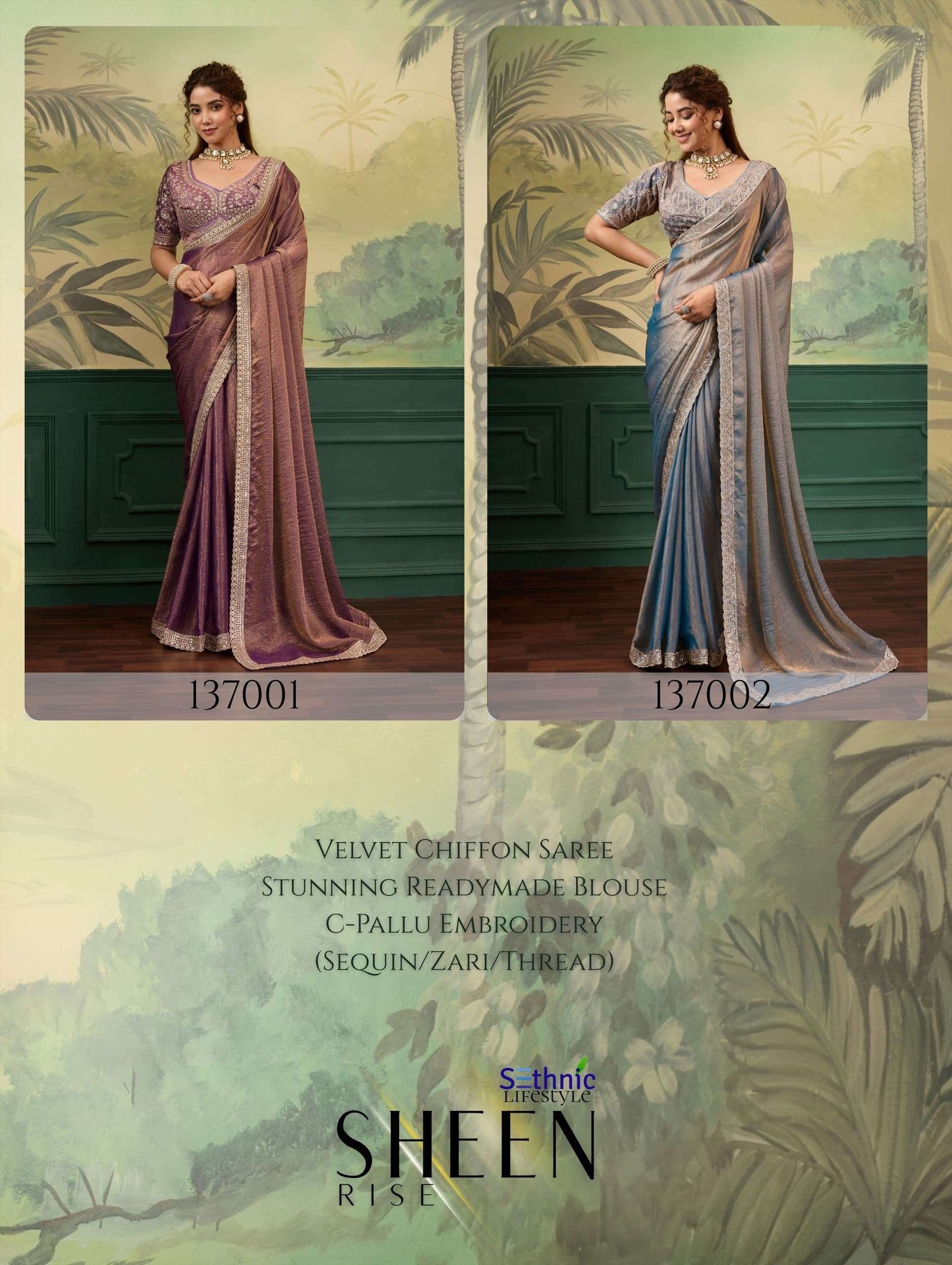 SETHNIC LIFESTYLE SHEEN RISE Chiffon Velvet Embroidered Saree