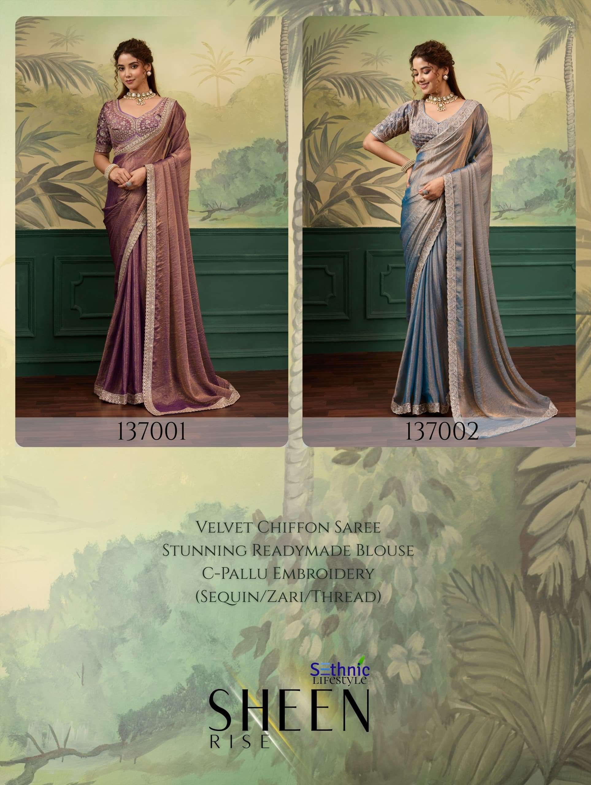 SETHNIC LIFESTYLE SHEEN RISE Chiffon Velvet Embroidered Saree