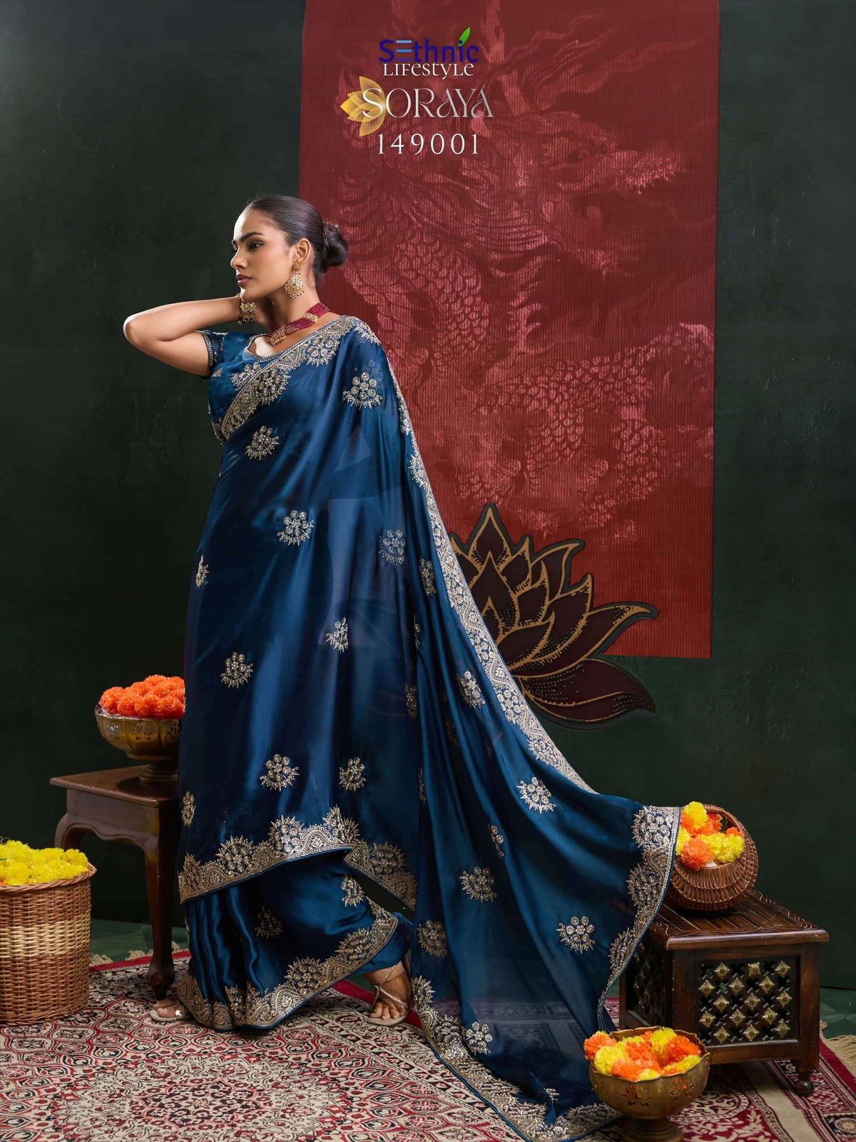 Sethnic Lifestyle Soraya Satin Chiffon Embroidered Saree