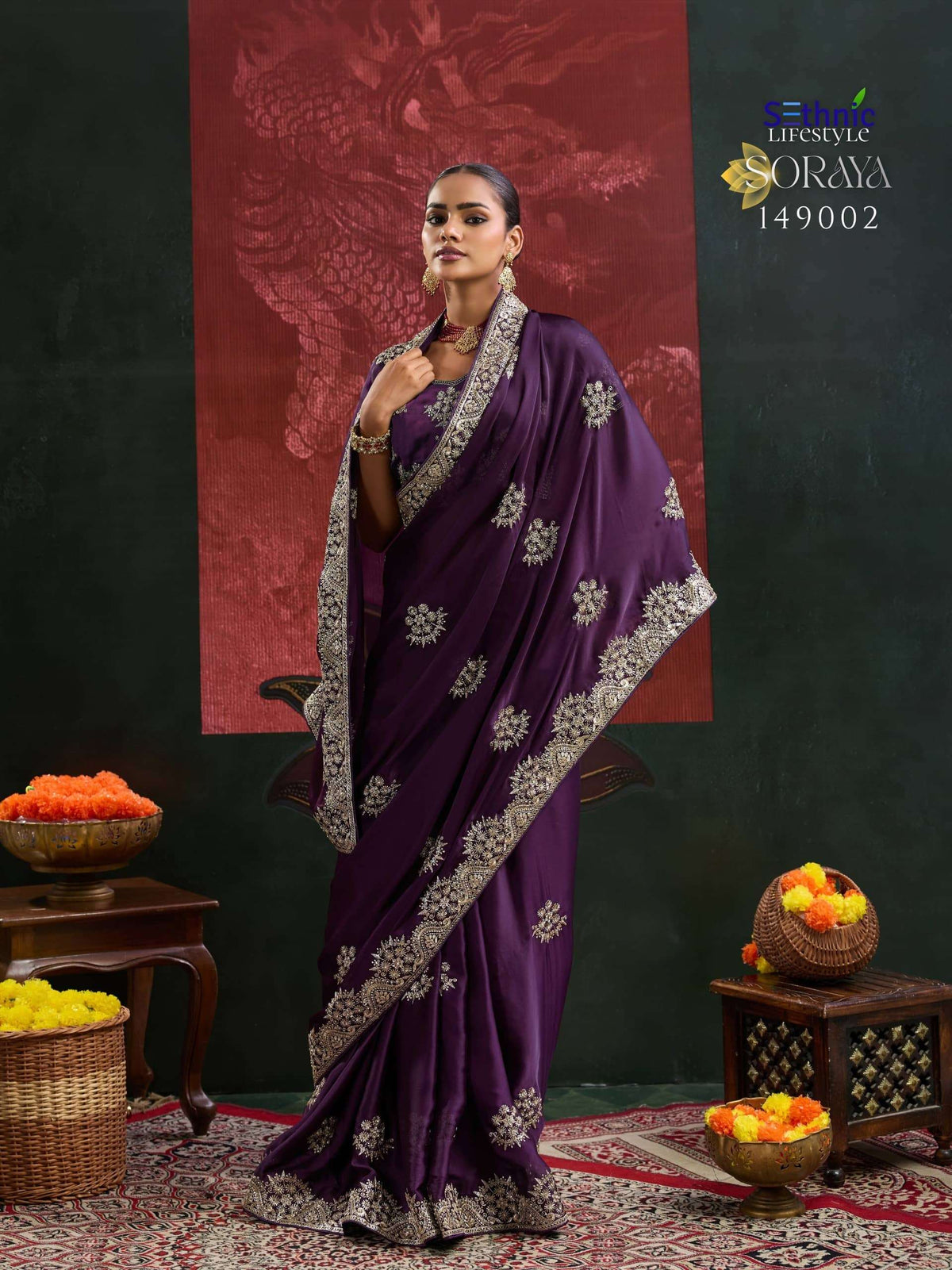 Sethnic Lifestyle Soraya Satin Chiffon Embroidered Saree