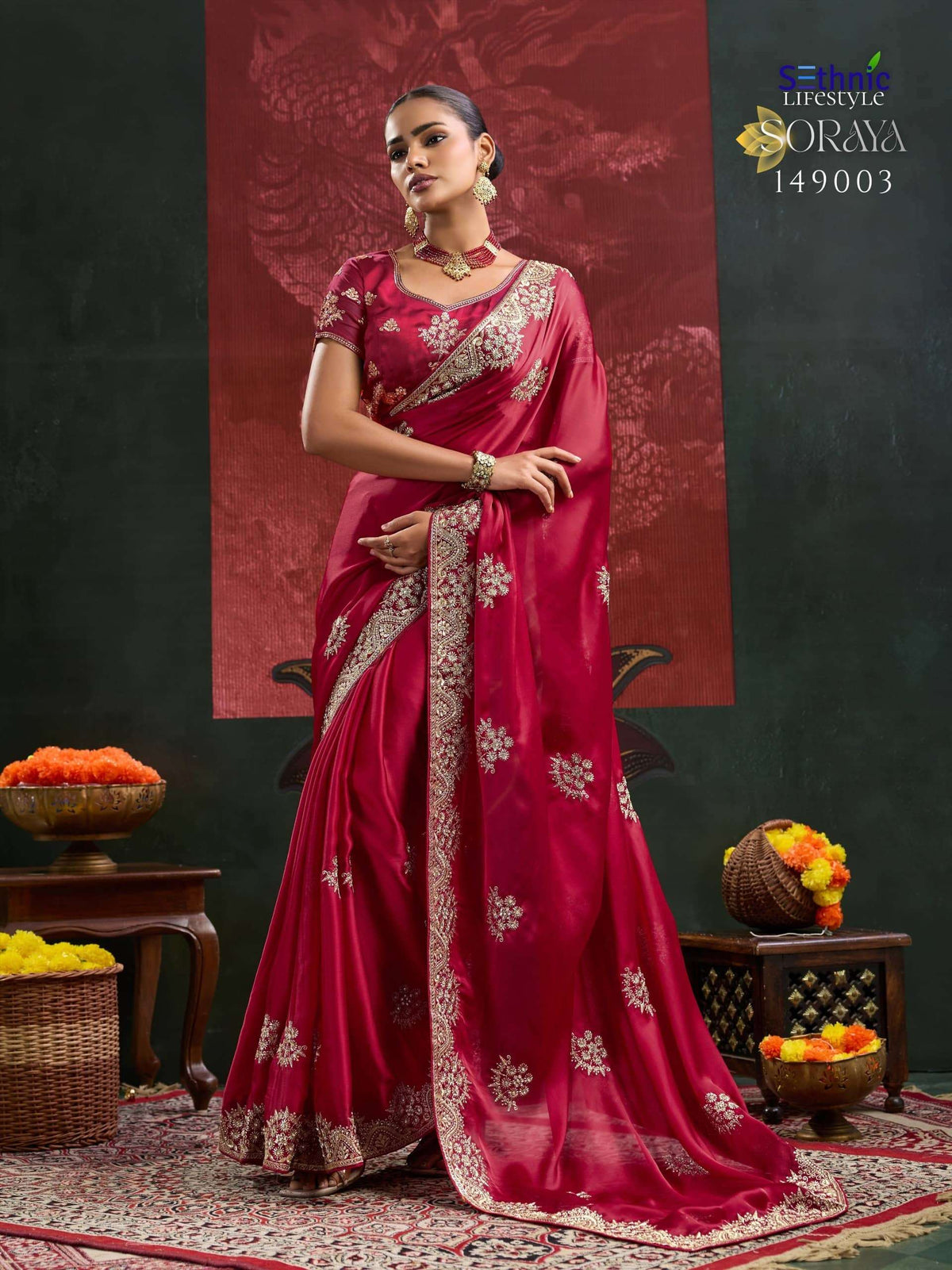 Sethnic Lifestyle Soraya Satin Chiffon Embroidered Saree