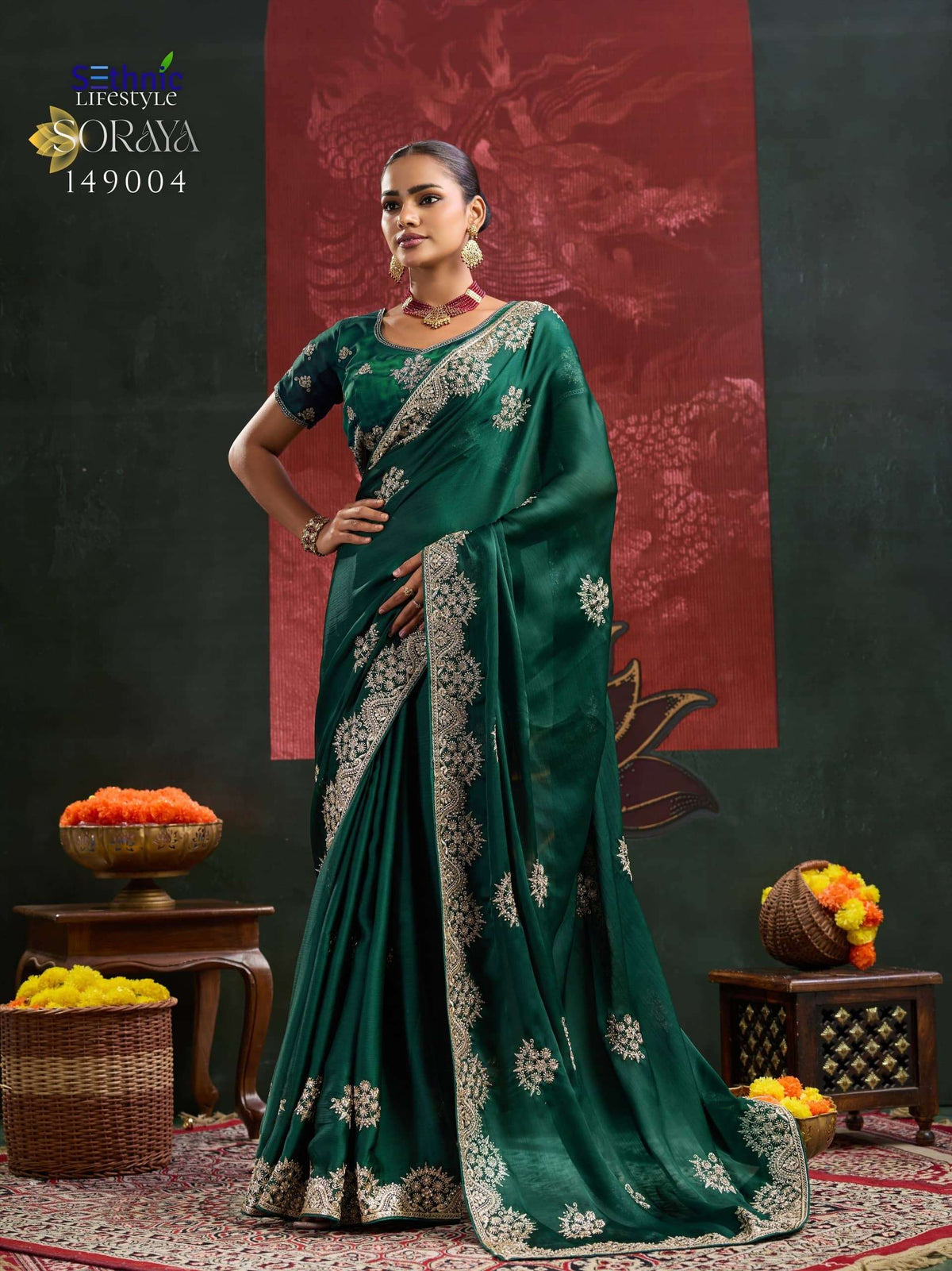 Sethnic Lifestyle Soraya Satin Chiffon Embroidered Saree