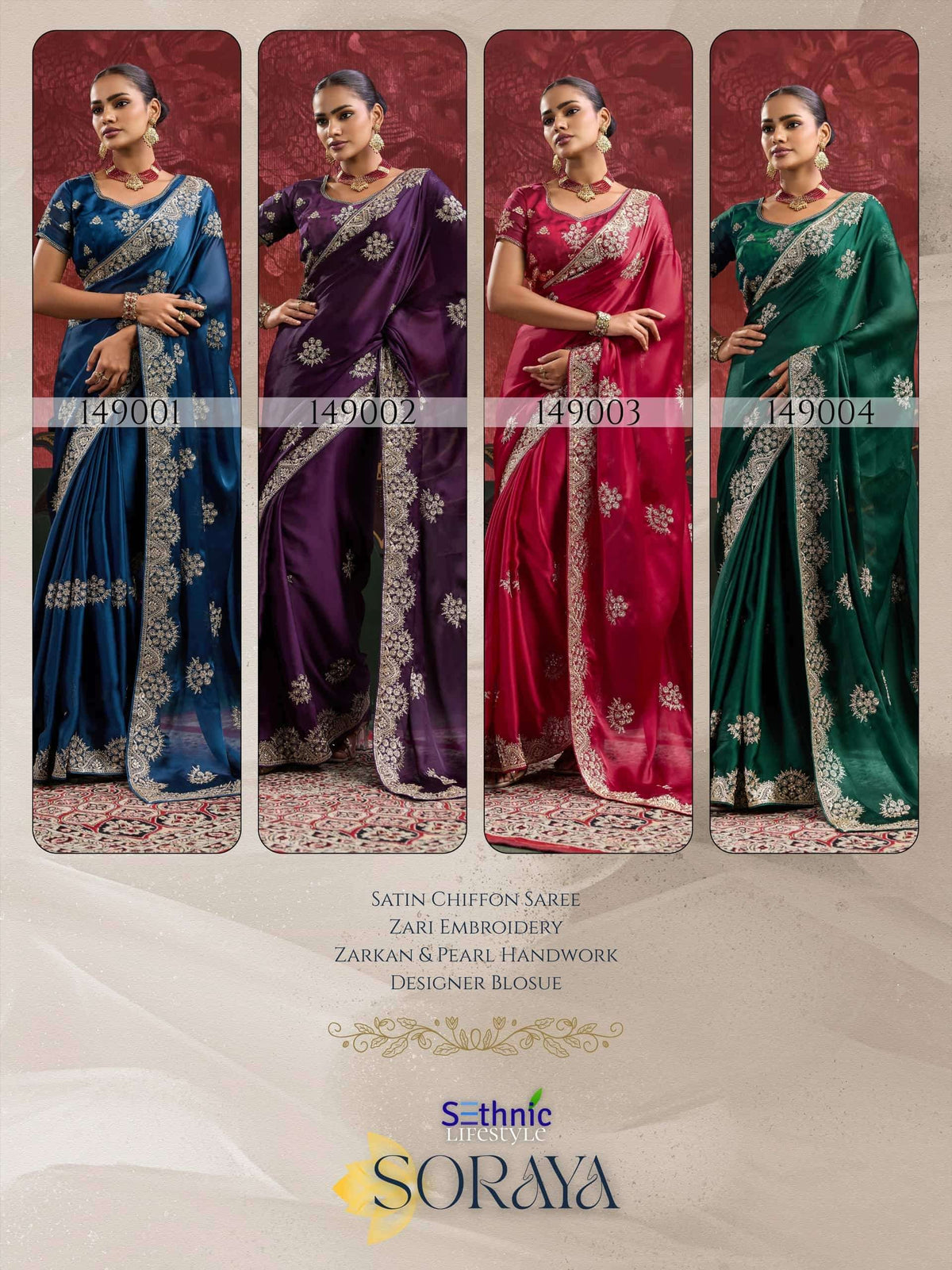 Sethnic Lifestyle Soraya Satin Chiffon Embroidered Saree