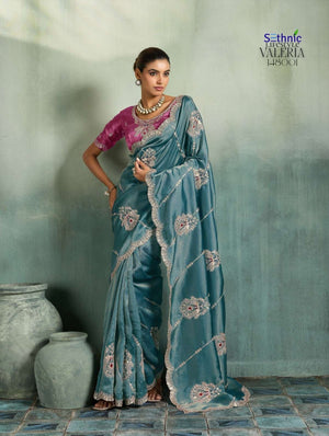 Sethnic Lifestyle Valeria 148001 to 148006 Series Self-Stripe Giraffe Embroidered Saree