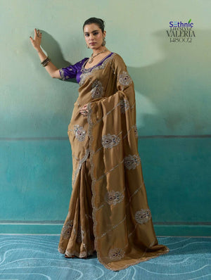 Sethnic Lifestyle Valeria 148001 to 148006 Series Self-Stripe Giraffe Embroidered Saree