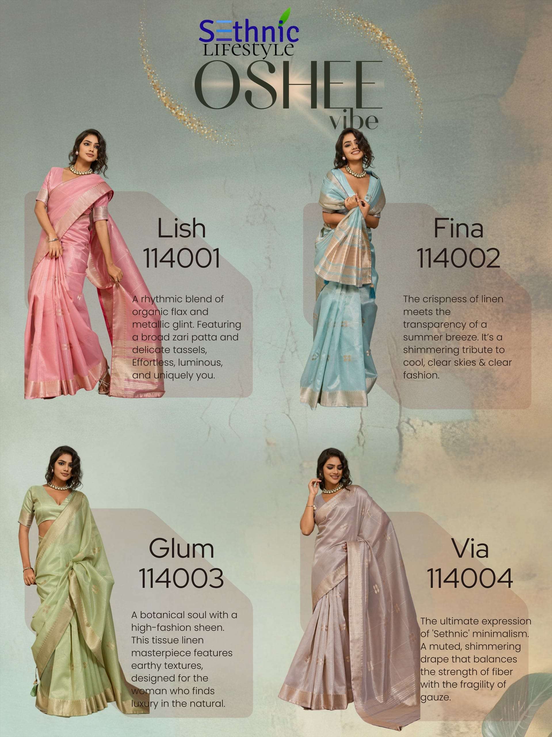 SETHNIC OSHEE 114001 TO 114004 Linen Saree Wholesale Collection