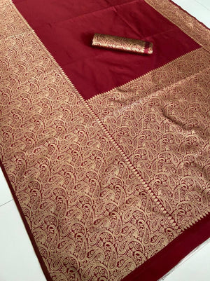 SH JCQ 123 Maroon Soft Lichi Silk Zari Woven Saree