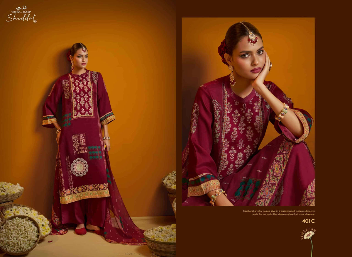 Shiddat Bell Rose 401 Viscose Organza Twill Dress Material