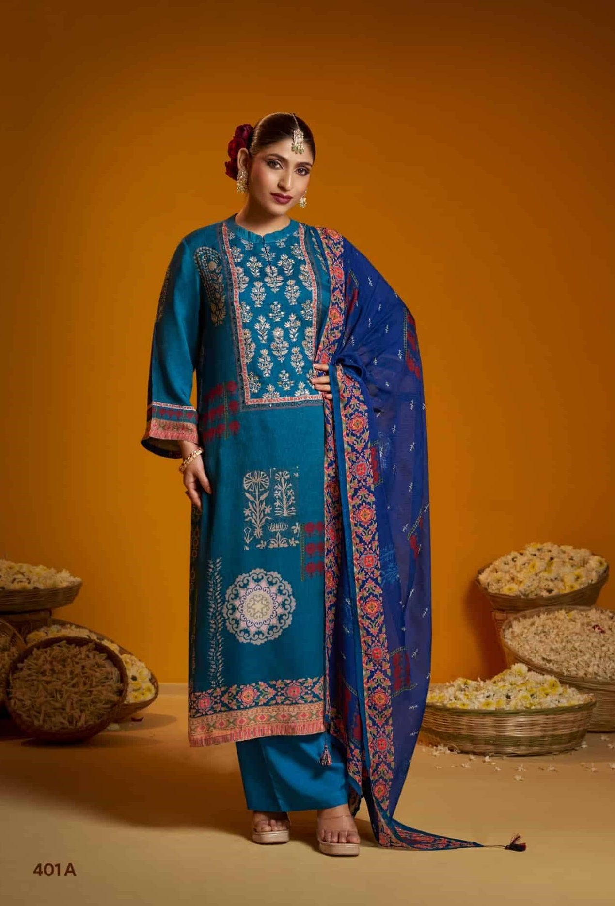 Shiddat Bell Rose 401 Viscose Organza Twill Dress Material
