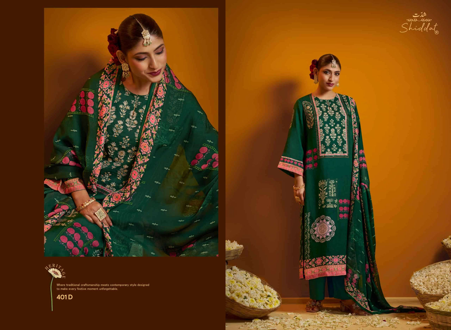 Shiddat Bell Rose 401 Viscose Organza Twill Dress Material