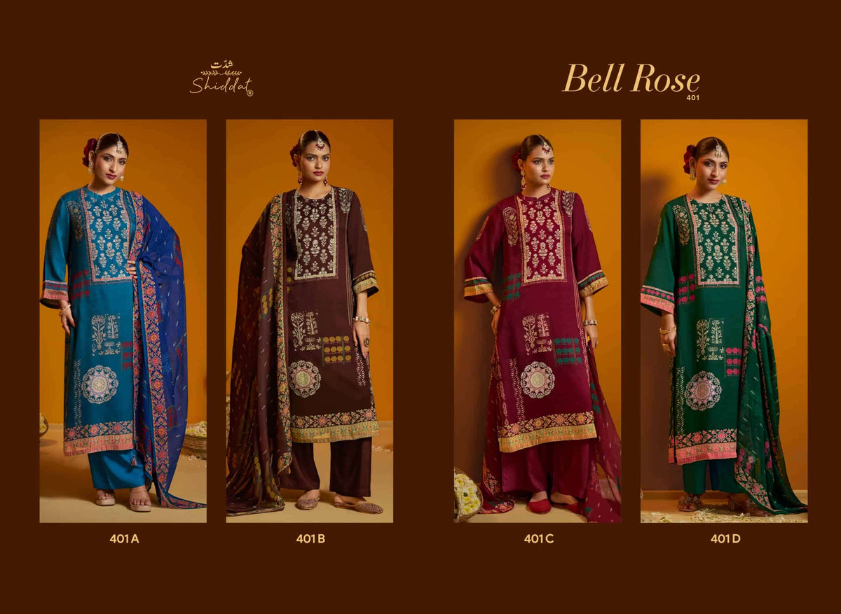 Shiddat Bell Rose 401 Viscose Organza Twill Dress Material