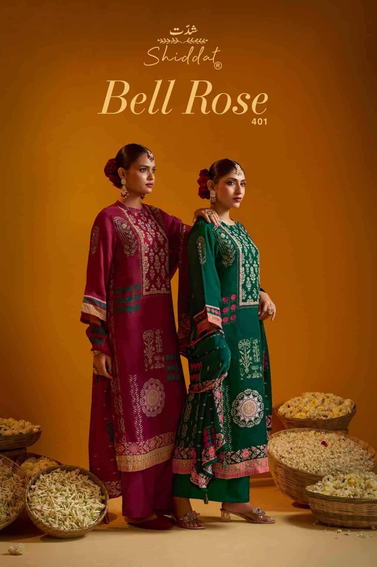 Shiddat Bell Rose 401 Viscose Organza Twill Dress Material