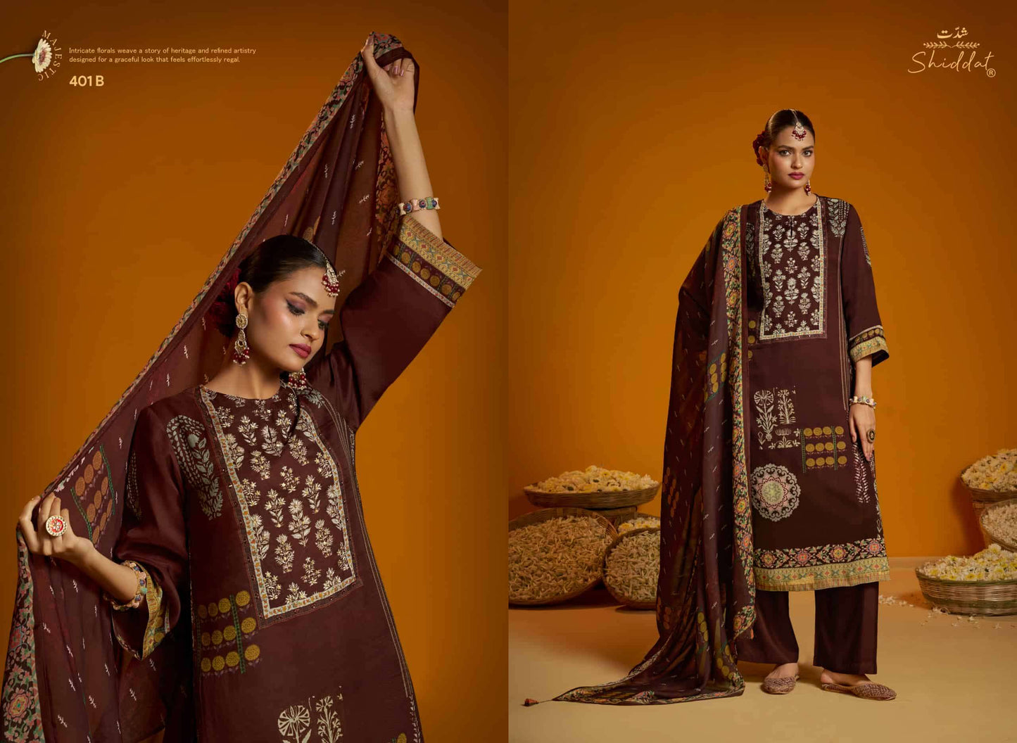 Shiddat Bell Rose 401 Viscose Organza Twill Dress Material