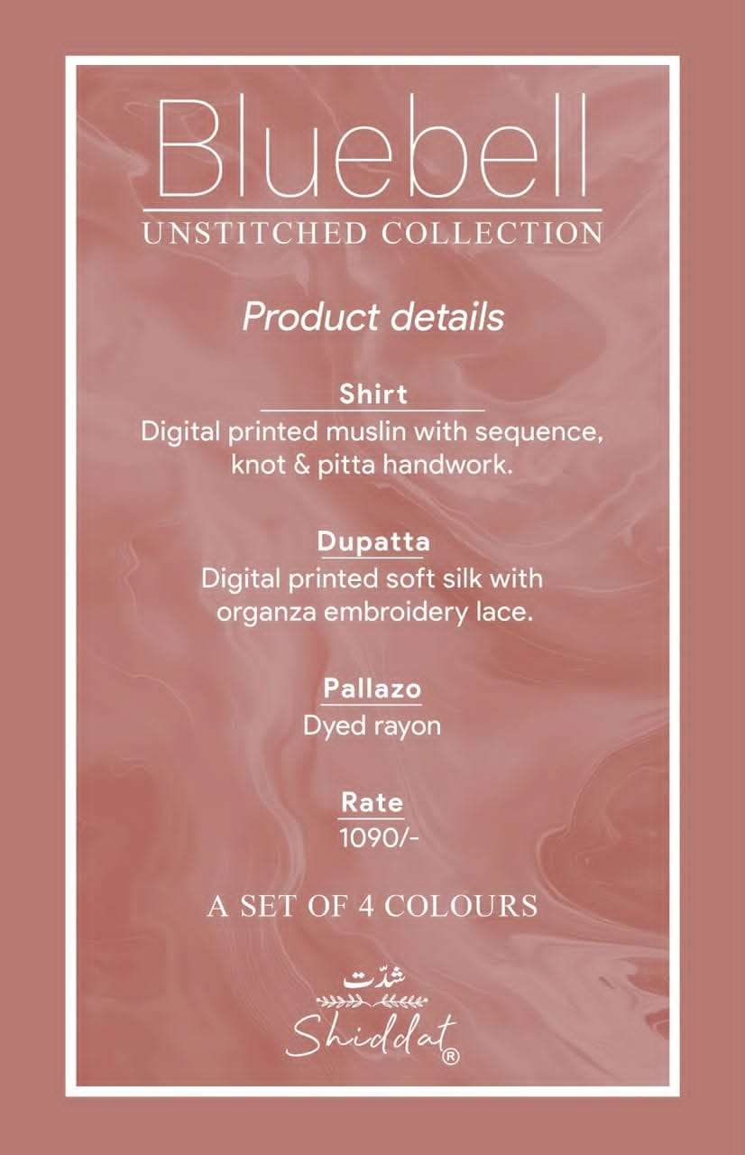 Shiddat Bluebell 1009 Muslin Digital Printed Dress Material - Amrah Wholesale