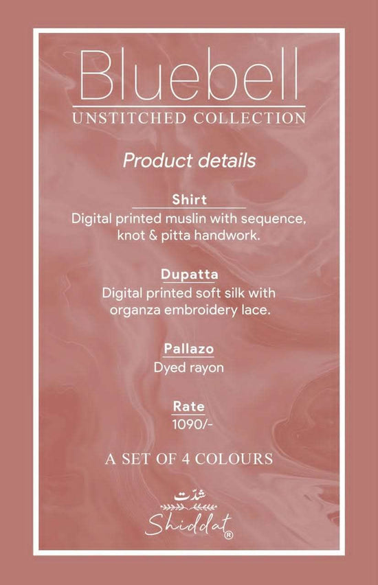 Shiddat Bluebell 1009 Muslin Digital Printed Dress Material - Amrah Wholesale