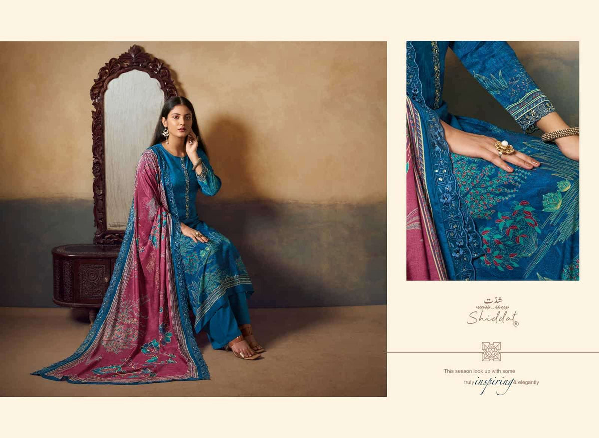 Shiddat Bluebell Vol 2 2001 Pure Muslin Dress Material - Amrah Wholesale