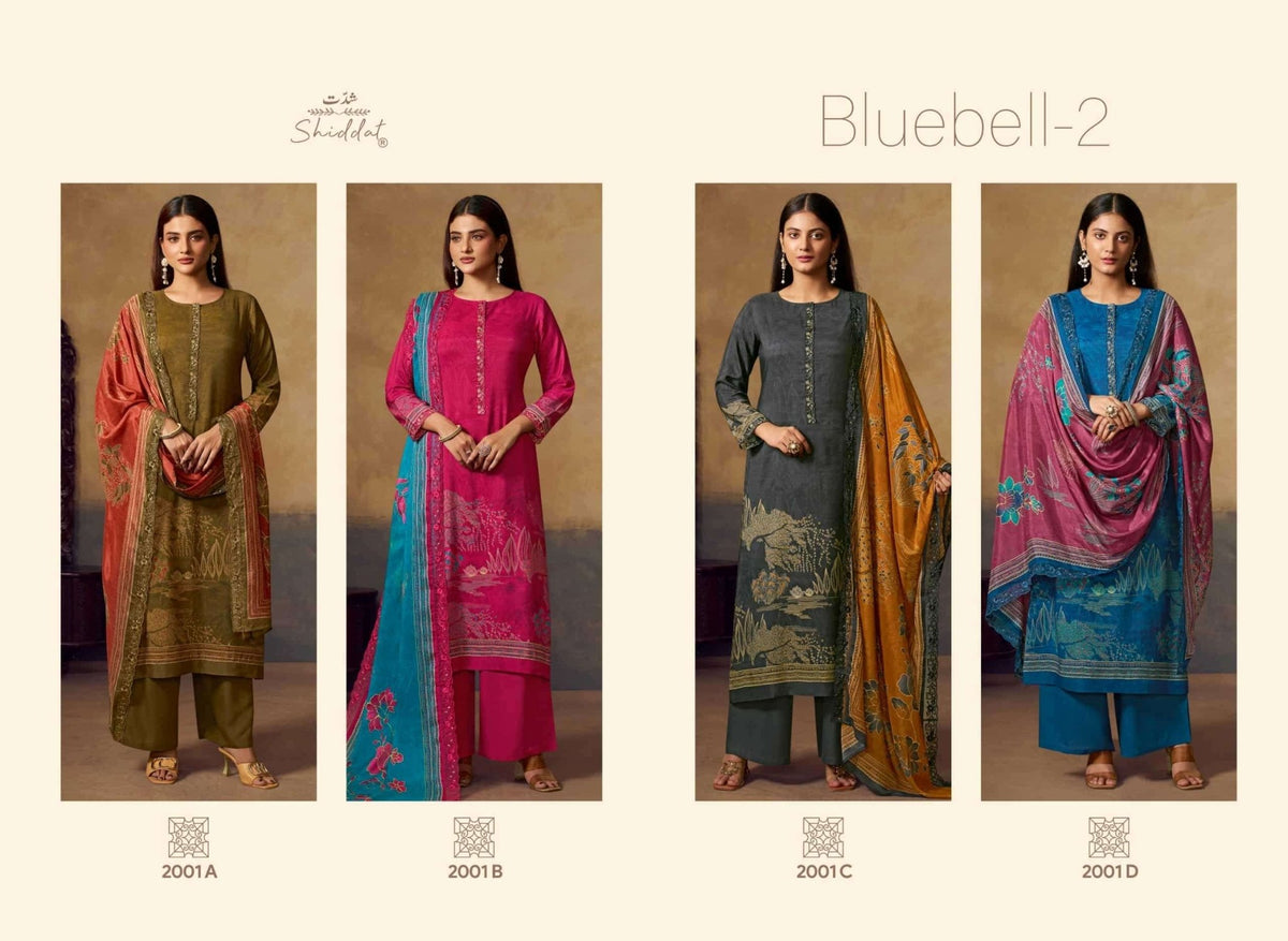 Shiddat Bluebell Vol 2 2001 Pure Muslin Dress Material - Amrah Wholesale