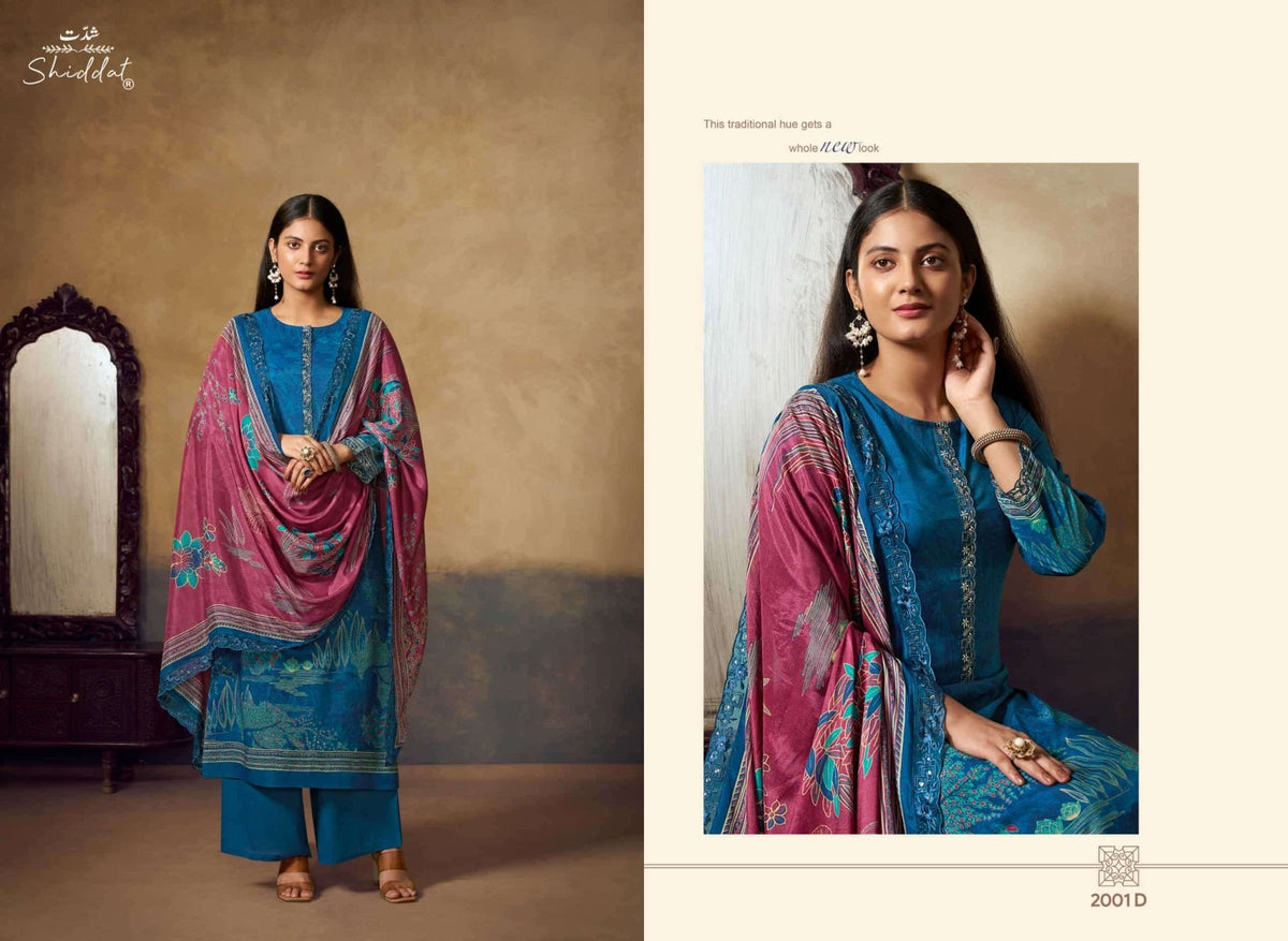 Shiddat Bluebell Vol 2 2001 Pure Muslin Dress Material - Amrah Wholesale