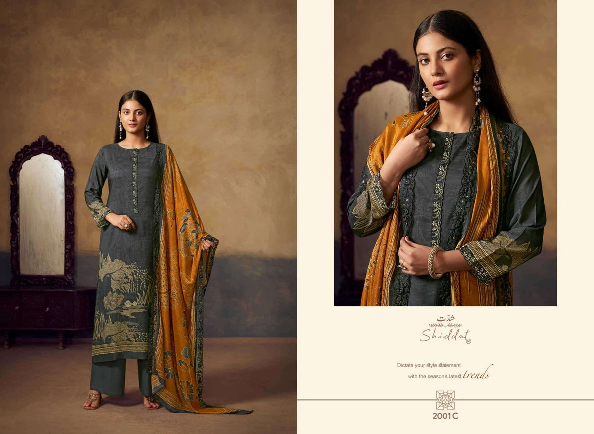 Shiddat Bluebell Vol 2 2001 Pure Muslin Dress Material - Amrah Wholesale