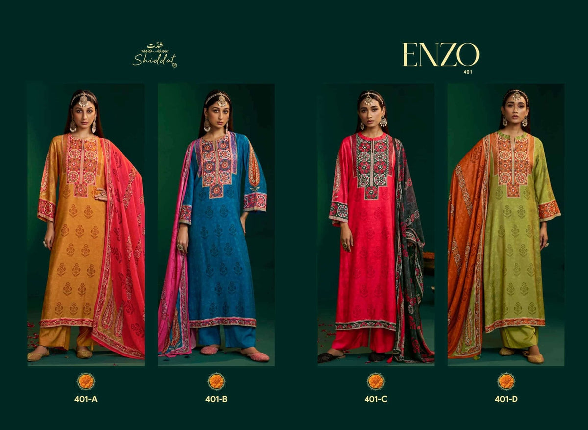 Shiddat Enzo 401 Viscose Muslin Dress Material - Amrah Wholesale