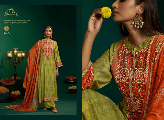 Shiddat Enzo 401 Viscose Muslin Dress Material - Amrah Wholesale