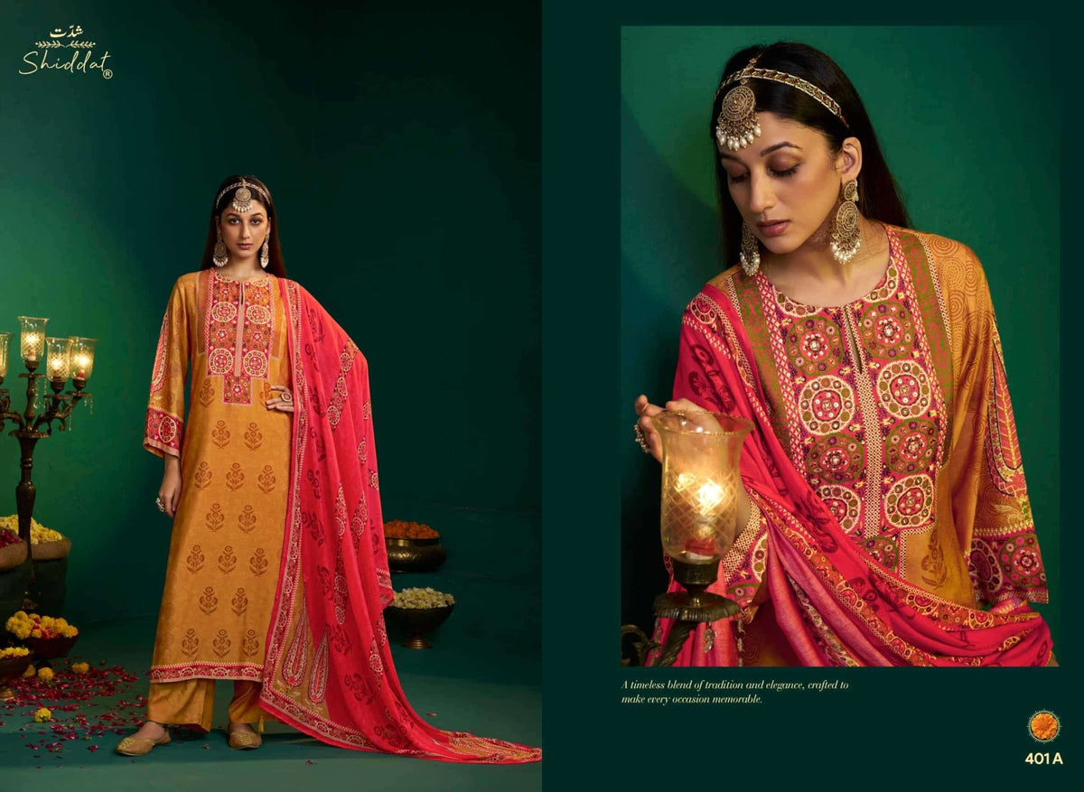 Shiddat Enzo 401 Viscose Muslin Dress Material - Amrah Wholesale