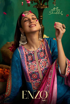 Shiddat Enzo 401 Viscose Muslin Dress Material - Amrah Wholesale