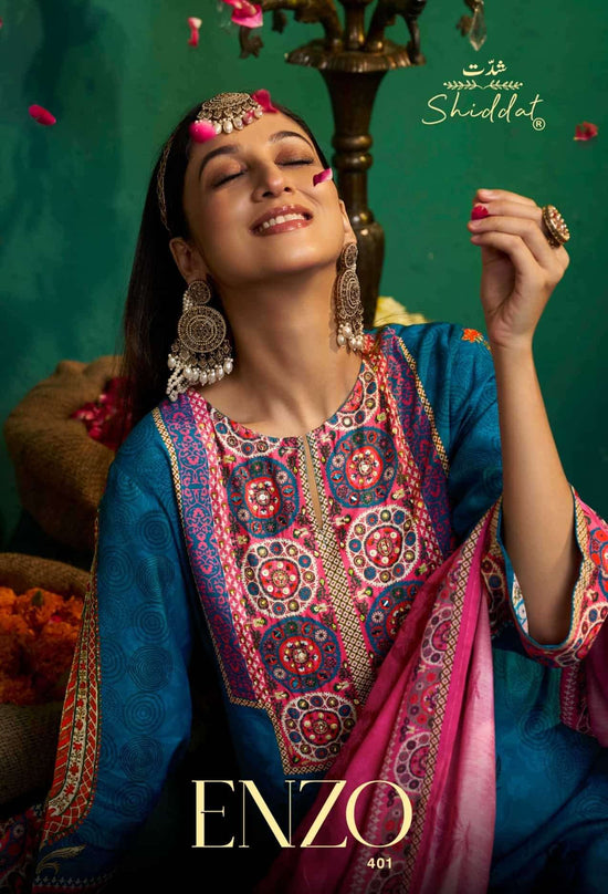Shiddat Enzo 401 Viscose Muslin Dress Material - Amrah Wholesale