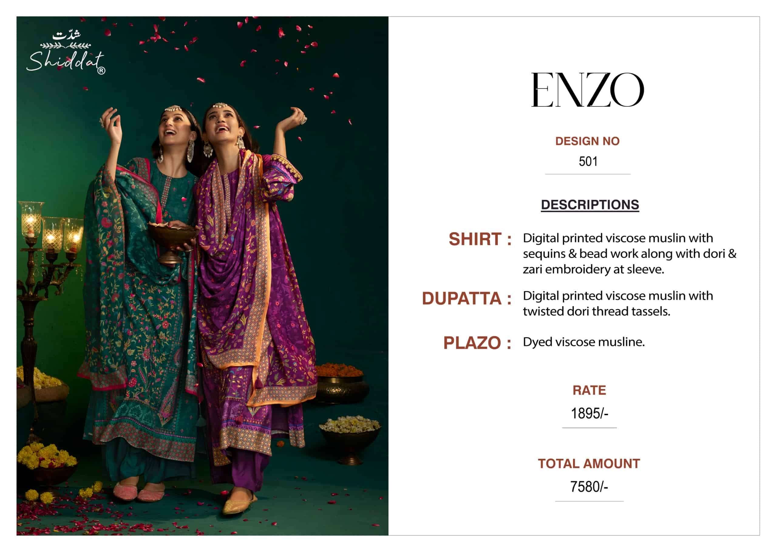 Shiddat Enzo 501 Viscose Muslin Dress Material