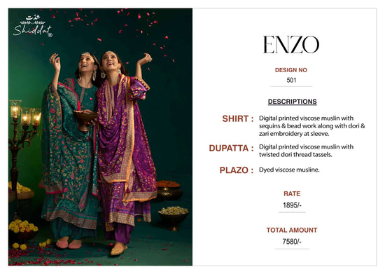 Shiddat Enzo 501 Viscose Muslin Dress Material