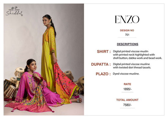 Shiddat Enzo 701 Viscose Muslin Dress Material