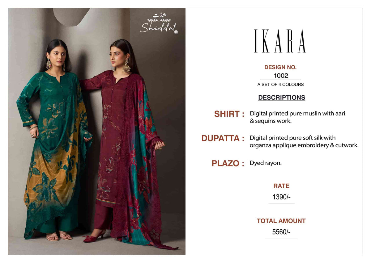 Shiddat Ikara 1002 Premium Designs Muslin Dress