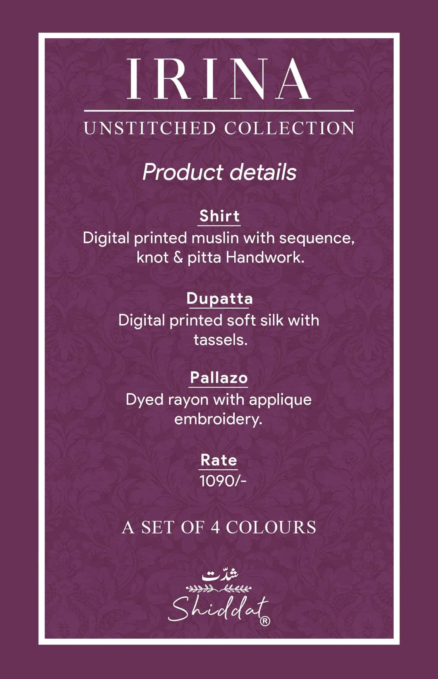 Shiddat Irina 1005 Muslin Dress Material