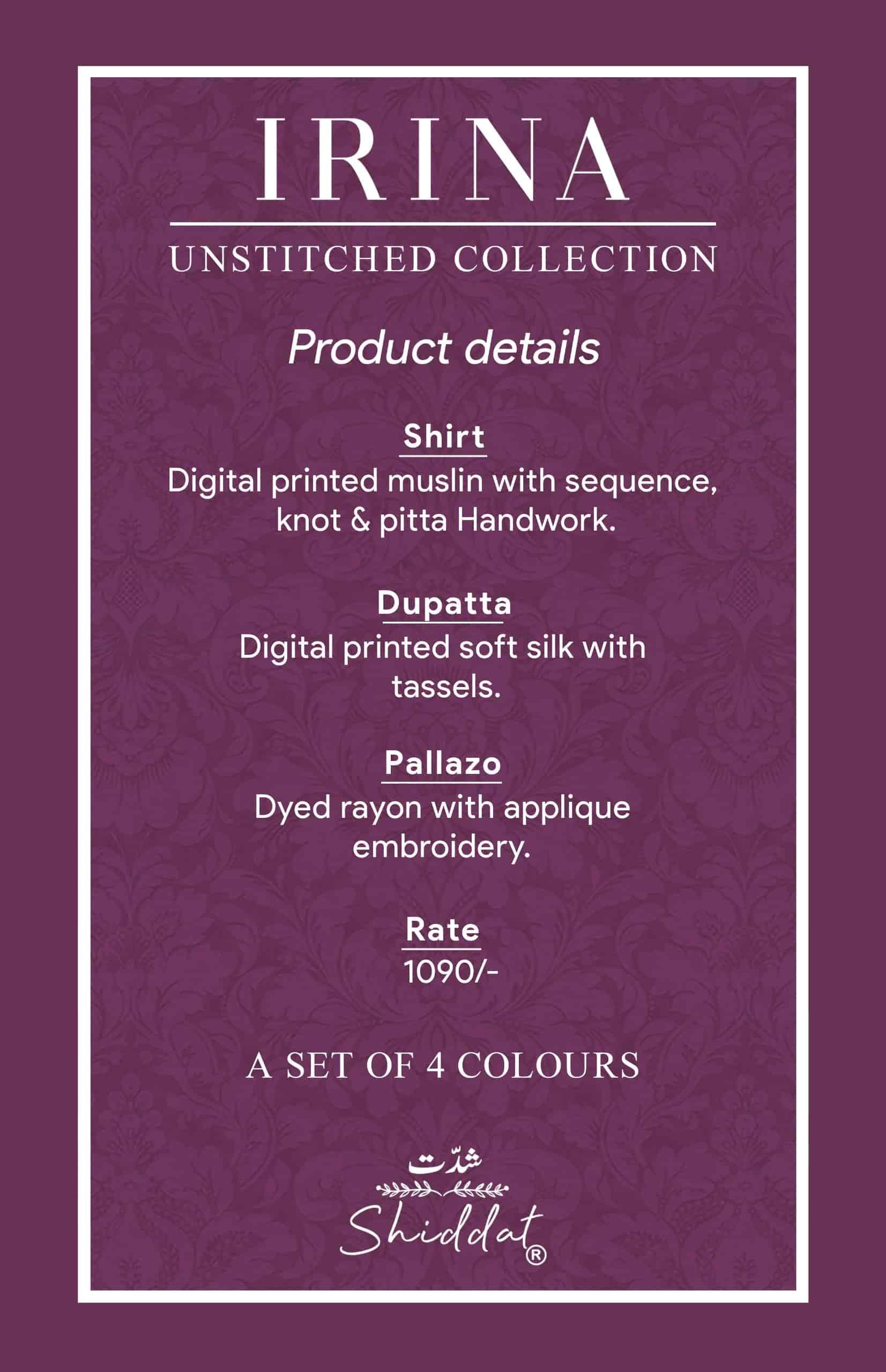 Shiddat Irina 1005 Muslin Dress Material