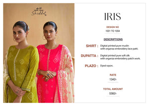 Shiddat Iris 1001 Pure Muslin Embroidered Dress Material