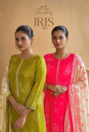 Shiddat Iris 1001 Pure Muslin Embroidered Dress Material