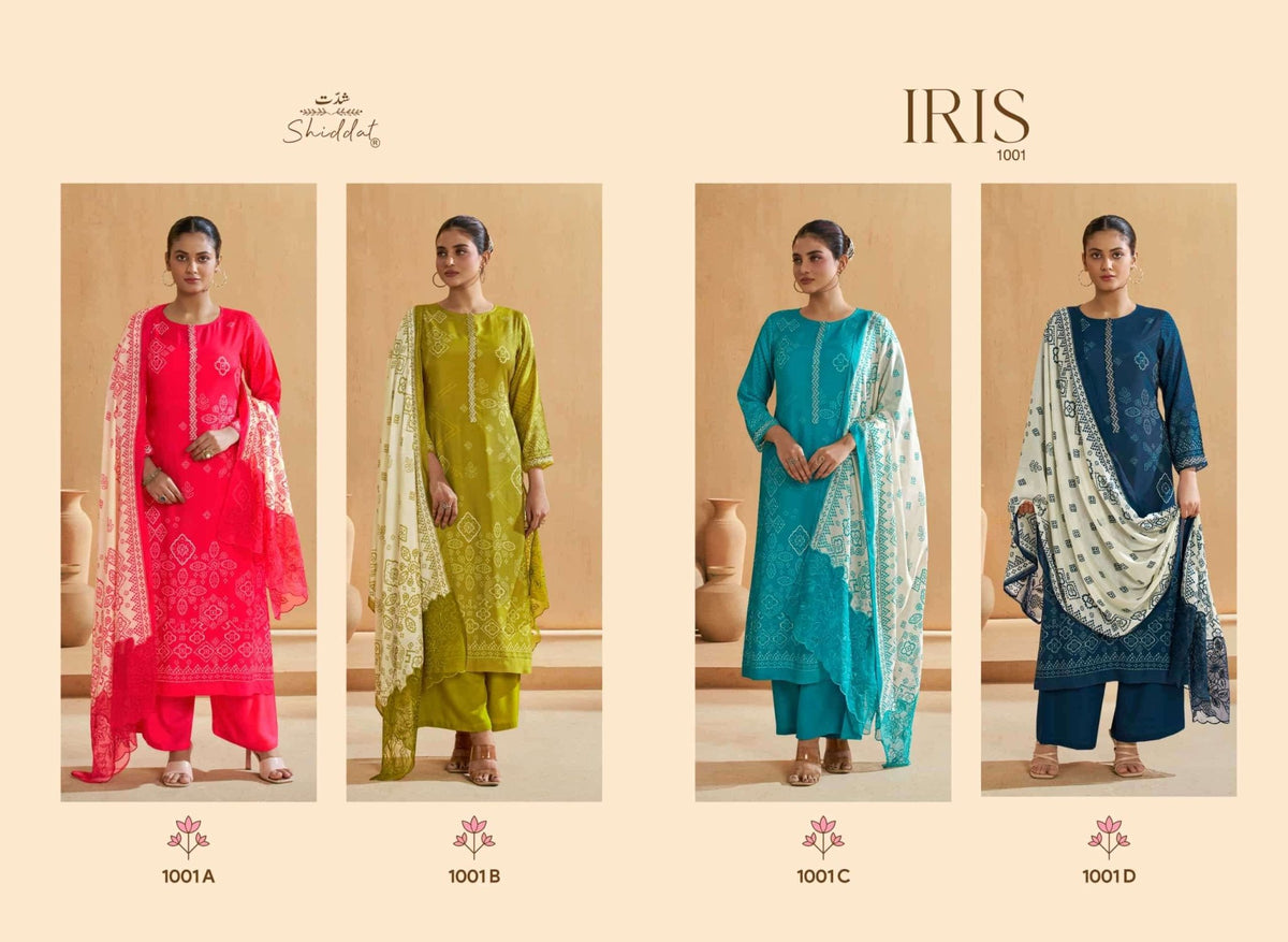 Shiddat Iris 1001 Pure Muslin Embroidered Dress Material - Amrah Wholesale
