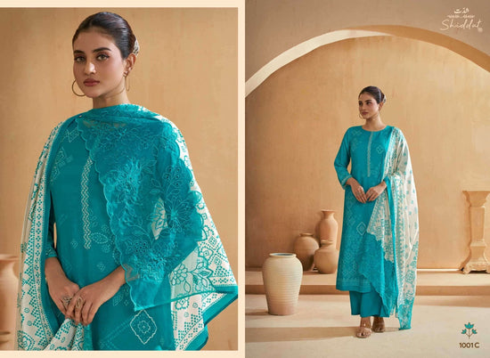 Shiddat Iris 1001 Pure Muslin Embroidered Dress Material - Amrah Wholesale